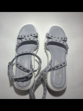 Marco Moreo Made in Italy Platform Sandals EU 39 Gray Studded Ankle Strap Chunky